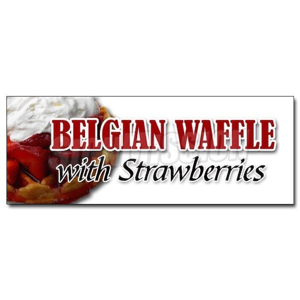 BELGIAN WAFFLE WITH STRAWBERRIES DECAL sticker whip cream syrup breakfast, D-36 Belgian Waffle